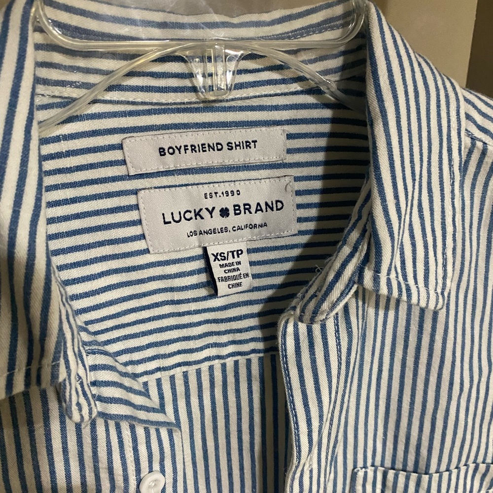 Lucky Brand womens White and Blue Striped Button Down Shirt- X-Small-83 - Picture 2 of 5